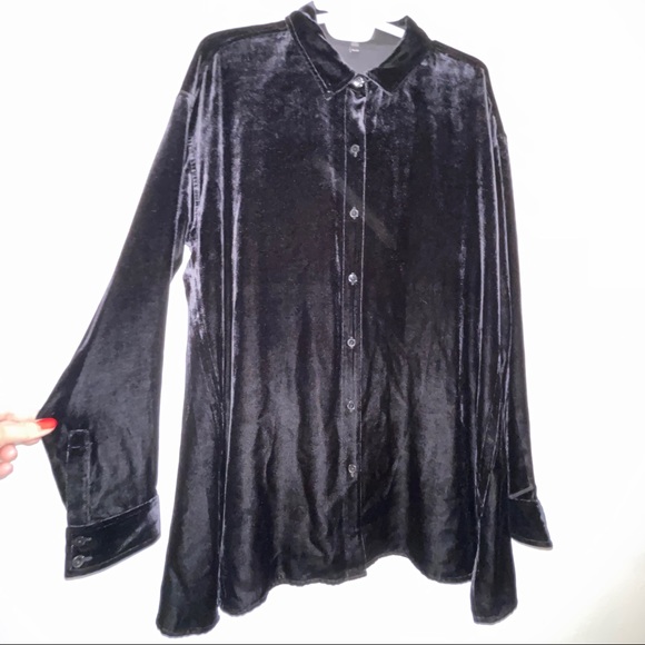 eileen fisher rayon silk velvet button down shirt - Picture 3 of 4